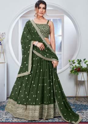 Faux Georgette Lehenga Choli With Heavy Embroidery Sequence Work Green Color DN 2241