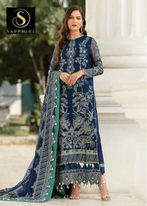 Faux Georgette With Embroidery Work With Naznin Dupatta Pakistani Suit Blue Color DN 108