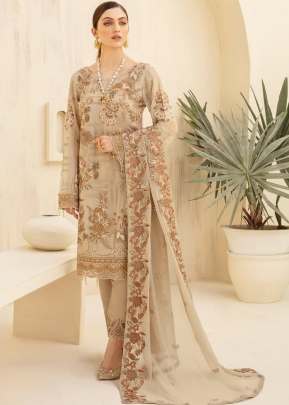 Faux Georgette With Heavy Embroidered Maria Vol 1 Pakistani Suit Chiku Color DN 8112