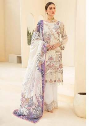 Faux Georgette With Heavy Embroidered Maria Vol 1 Pakistani Suit White Color DN 8114