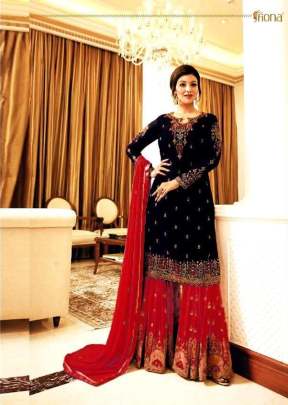 Fiona Designer Georgette With Embroidery Work With Stone Work Sharara Suit Black And Red Color DN 22216