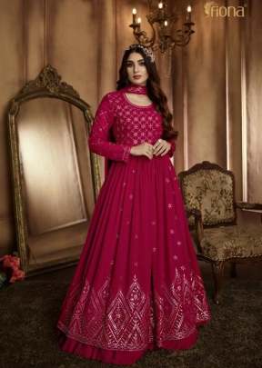 Fiona Designer Heavy Faux Georgette With Embroidery Work With Thread and Foil Paper Work Anarkali Gown Dark Pink Color DN 51173