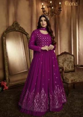 Fiona Designer Heavy Faux Georgette With Embroidery Work With Thread and Foil Paper Work Anarkali Gown Rani Color DN 51173