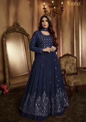 Fiona Designer Heavy Faux Georgette With Embroidery Work With Thread and Foil Paper Work Anarkali Gown Nevy Blue Color DN 51173