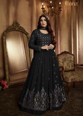 Fiona Designer Heavy Faux Georgette With Embroidery Work With Thread and Foil Paper Work Anarkali Gown Black Color DN 51173