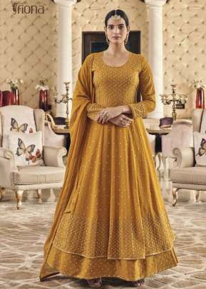 Fiona Sachi Designer Heavy Faux Georgette With Embroidered Anarkali Suits Mustard Yellow Color DN 51013