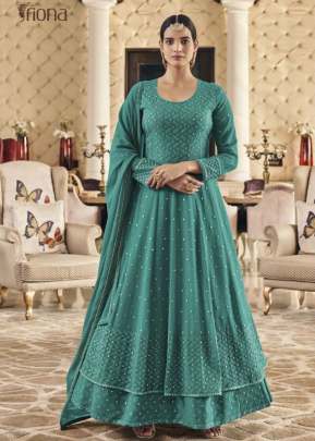 Fiona Sachi Designer Heavy Faux Georgette With Embroidered Anarkali Suits Rama Color DN 51013