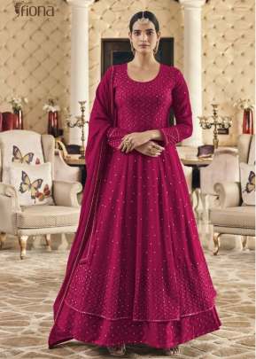 Fiona Sachi Designer Heavy Faux Georgette With Embroidered Anarkali Suits Rani Color DN 51013