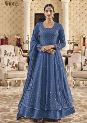 Fiona Sachi Designer Heavy Faux Georgette With Embroidered Anarkali Suits Lavender Color DN 51013