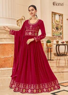 Fiona Sachi Heavy Faux Georgette With Embroidered Anarkali Suit Red Color DN 51012