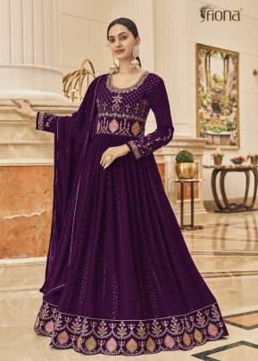 Fiona Sachi Heavy Faux Georgette With Embroidered Anarkali Suit Wine Color DN 51012