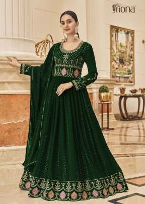 Fiona Sachi Heavy Faux Georgette With Embroidered Anarkali Suit Green Color DN 51012