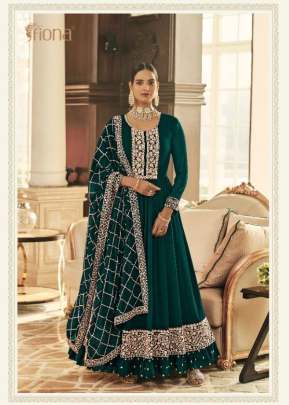 Fiona Sachi Heavy Real Georgette With Embroidery Work Anarkali Suits Green Color DN 51000 A