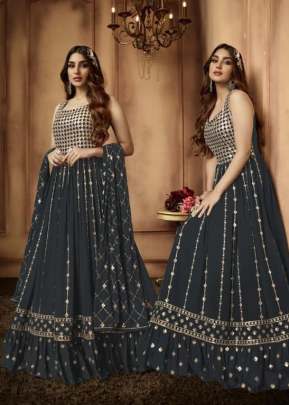 Fiona Zara Heavy Faux Georgette With Embroidery Work With Thread Work Anarkali Suits Grey Color DN 51172