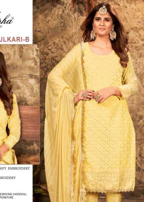 Fulkari NX Georgette With Heavy Embroidery Work Pakistani Suit Yellow Color B