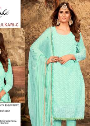 Fulkari NX Georgette With Heavy Embroidery Work Pakistani Suit Sky Color C