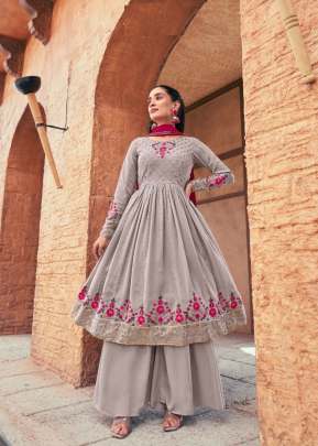 Georgette Exclusive Embroidered Stitched Palazzo Suit Grey Color DN 4923