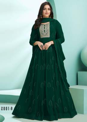 Georgette Faux With Embroidery Work Floor Length Anarkali Suit Green Color DN 2001 