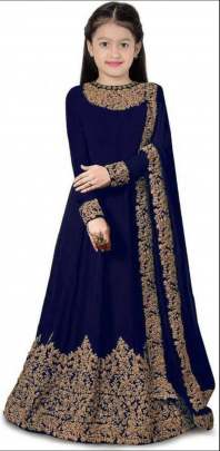 Georgette Heavy Embroidery Designer Kids Gown Nevy Blue Color DN 1159