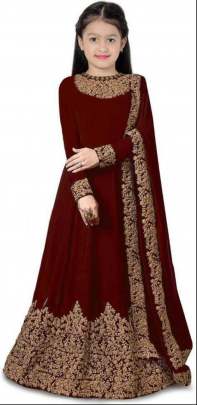 Georgette Heavy Embroidery Designer Kids Gown Maroon Color DN 1159