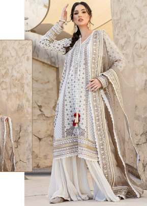 Georgette Heavy Embroidery Work Pakistani Suit White Color DN 493