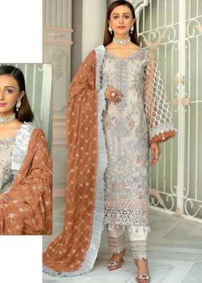 Georgette Heavy Embroidery Work Pakistani Suit White Color DN 534