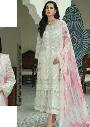 Georgette Heavy Embroidery Work Pakistani Suit White Color DN 551