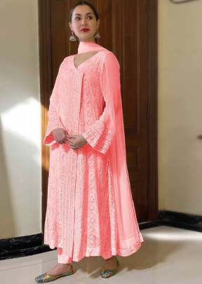 Georgette With Embroidery With Stone Work Pakistani Suit Peach Color DN 112