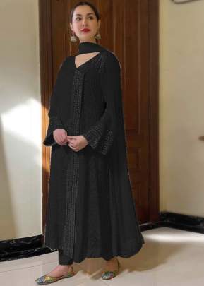 Georgette With Embroidery With Stone Work Pakistani Suit Black Color DN 112