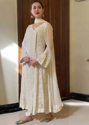 Georgette With Embroidery With Sequence Work Pakistani Suit Off White Color DN 112