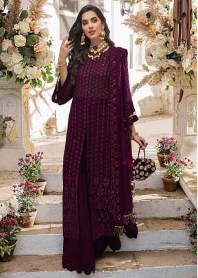 Georgette With Embroidery Work With Diamond Work Pakistani Suit Wine Color DN 121