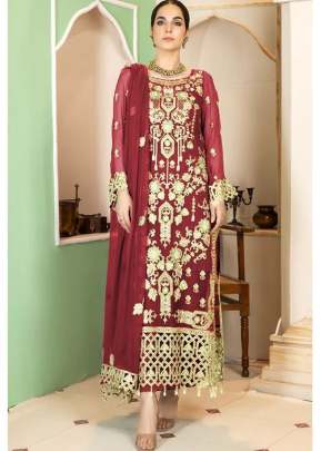 Georgette With Sequence Embroidered Pakistani Suit Red Color DN 128