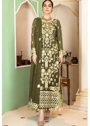 Georgette With Sequence Embroidered Pakistani Suit Mehndi Color DN 128