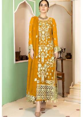 Georgette With Sequence Embroidered Pakistani Suit Yellow Color DN 128