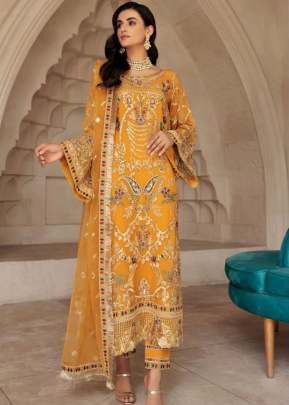 Georgette With Sequence Embroidery Work With Stone Work Pakistani Suit Mustard Yellow Color DN 130