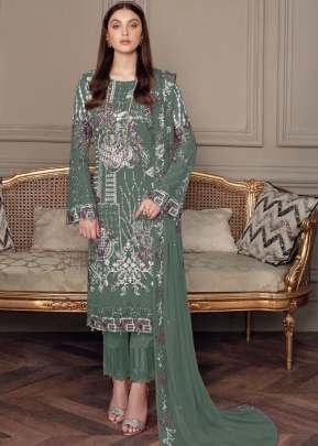 Georgette With Sequence Embroidery Work And Diamond Work Pakistani Suit Bottle Green Color DN 134 B