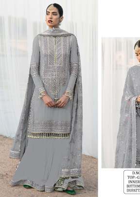 Georgette With Sequence Embroidery Work And Diamond Work Pakistani Suit Grey Color DN 142