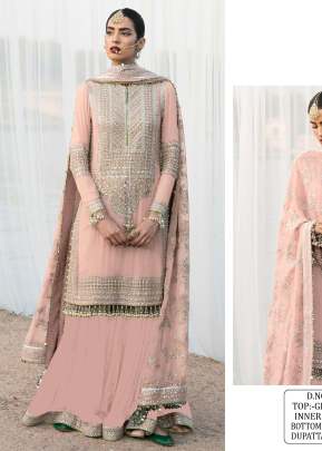 Georgette With Sequence Embroidery Work And Diamond Work Pakistani Suit Light Peach Color DN 142