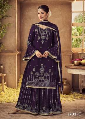 Glossy Antra Heavy Faux Georgette With Embroidery Work Palazzo Suit Wine Color DN 1703 C