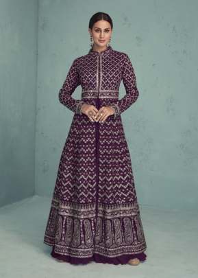 Gramo Flossy Naksh Vol 3 Heavy Faux Georgette With Embroidery Work Anarkali Salwar Kameez Wine Color DN 774