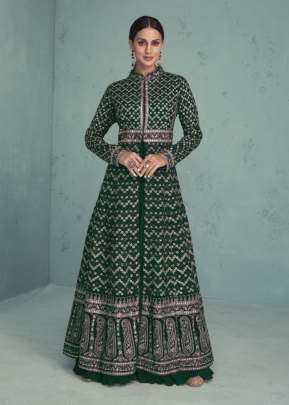 Gramo Flossy Naksh Vol 3 Heavy Faux Georgette With Embroidery Work Anarkali Salwar Kameez Green Color DN 774