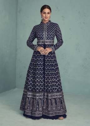 Gramo Flossy Naksh Vol 3 Heavy Faux Georgette With Embroidery Work Anarkali Salwar Kameez Nevy Blue Color DN 774