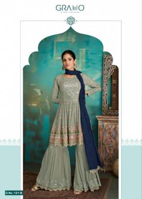 Gramo Heavy Faux Georgette With EMbroidered Sharara Suit Light Pista Color DN 121