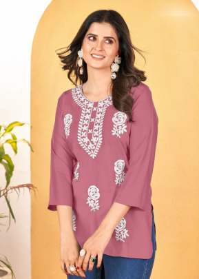 Gulab Heavy Rayon With Embroidery Work Western Ladies Top Light Pink Color DN 1003