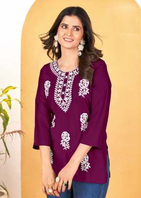 Gulab Heavy Rayon With Embroidery Work Western Ladies Top Wine Color DN 1006