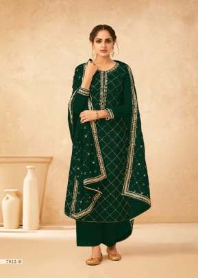 Gulkayra Designer Anvi Gold Faux Georgette Designer Suit Green Color DN 7022