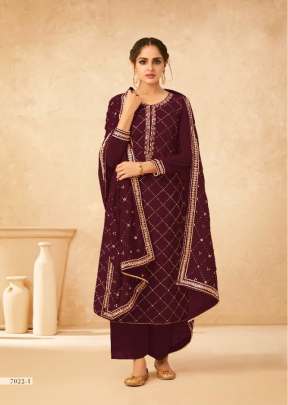 Gulkayra Designer Anvi Gold Faux Georgette Designer Suit Brown Color DN 7022