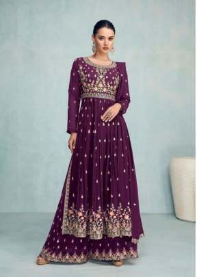 Gulkayra Designer Nayra Vol 5 Georgette Embroidered Nayra Cut Suit DN 7205 Purple Wine Color