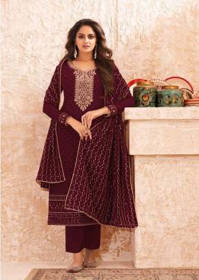 Gulkayra Nazmin Real Georgette Designer Suit Maroon Color DN 7004