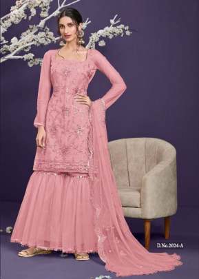 Heavy Butterfly Net With Embroidery Work Palazzo Suit Light Pink Color DN 2024